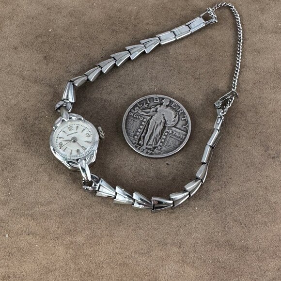 Vintage Early 1960's 10 Karat White Gold Filled Hamilton Mechanical Watch - Picture 6 of 7